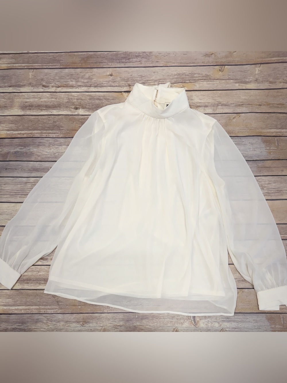 Anne Klein Women's High Tie Neck Blouse In White Dove Size L